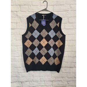 Herothorn Men's Navy Argyle Sweater Vest XL Preppy Academia Career Office Nerdy